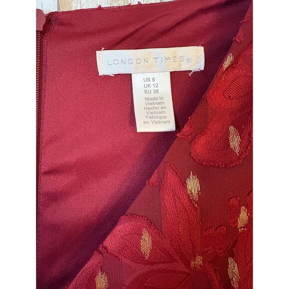 London Times Floral Burn Out Bishop Sleeves Chiffon Fit Flare Dress Size 8 NWT - Picture 5 of 10